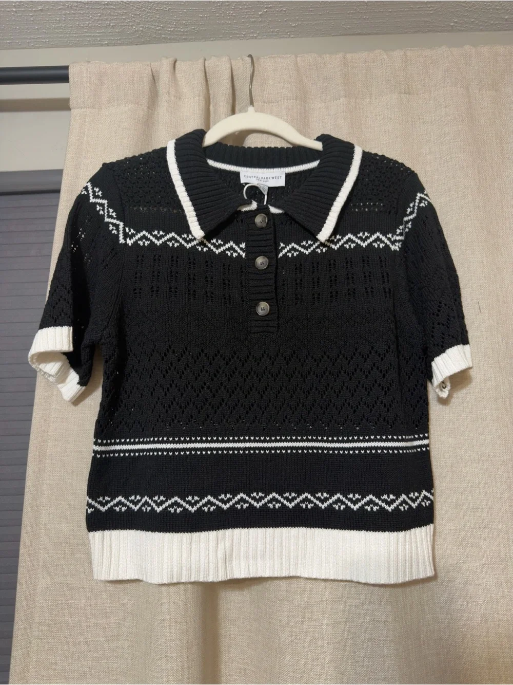 Central Park West Black Knit Polo with White Trim - Picture 4 of 6